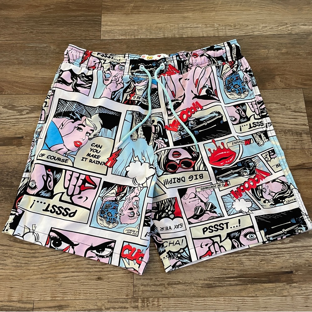 Oh Snap comic swim trunks Lg